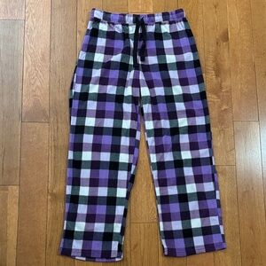 Womens flannel purple plaid pajama pants drawstring size L.